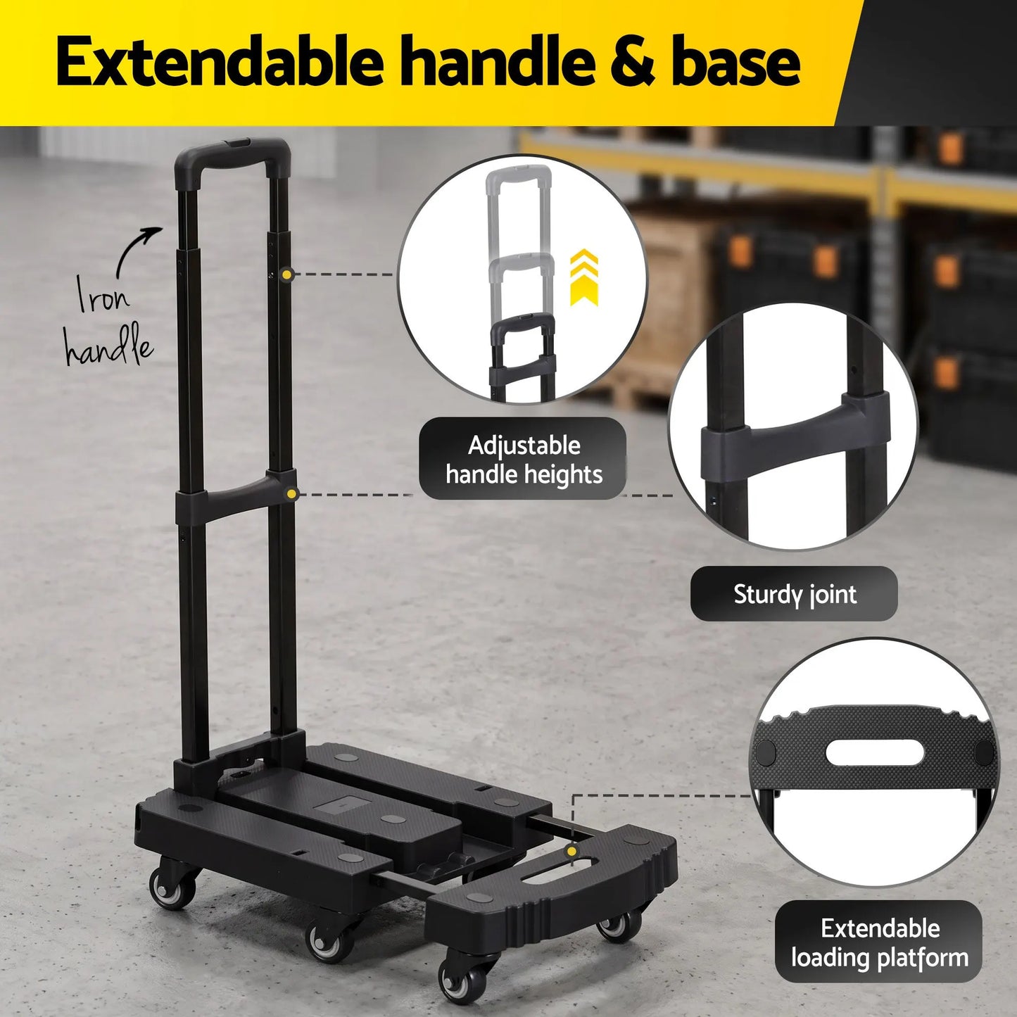Giantz Folding Hand Truck Platform Trolley Foldable Dolly Cart 200kg Load Black - Image 6