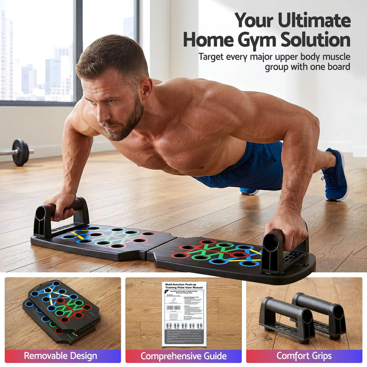 Everfit Push Up Board Home Gym Multi Function Workout Rack Black - Image 4