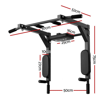 Everfit Pull Up Bar Dip Station Multi Gym 150kg Home Power Station Black Red - Image 2