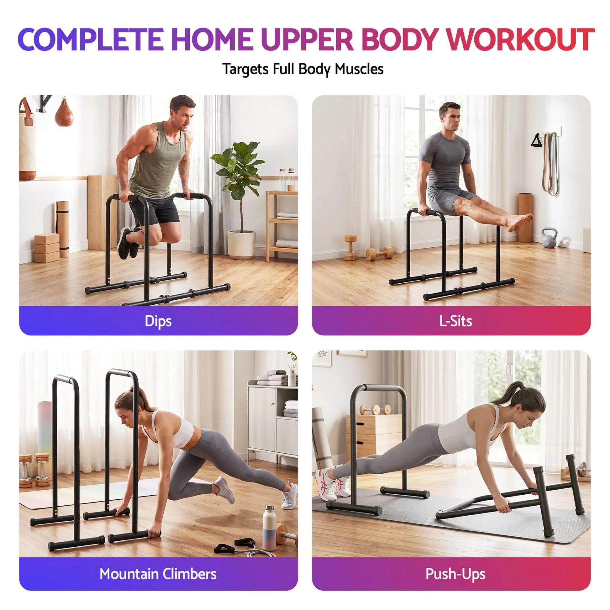 Everfit Dip Station Parallette Bars Home Gym Workout Stand Black - Image 4