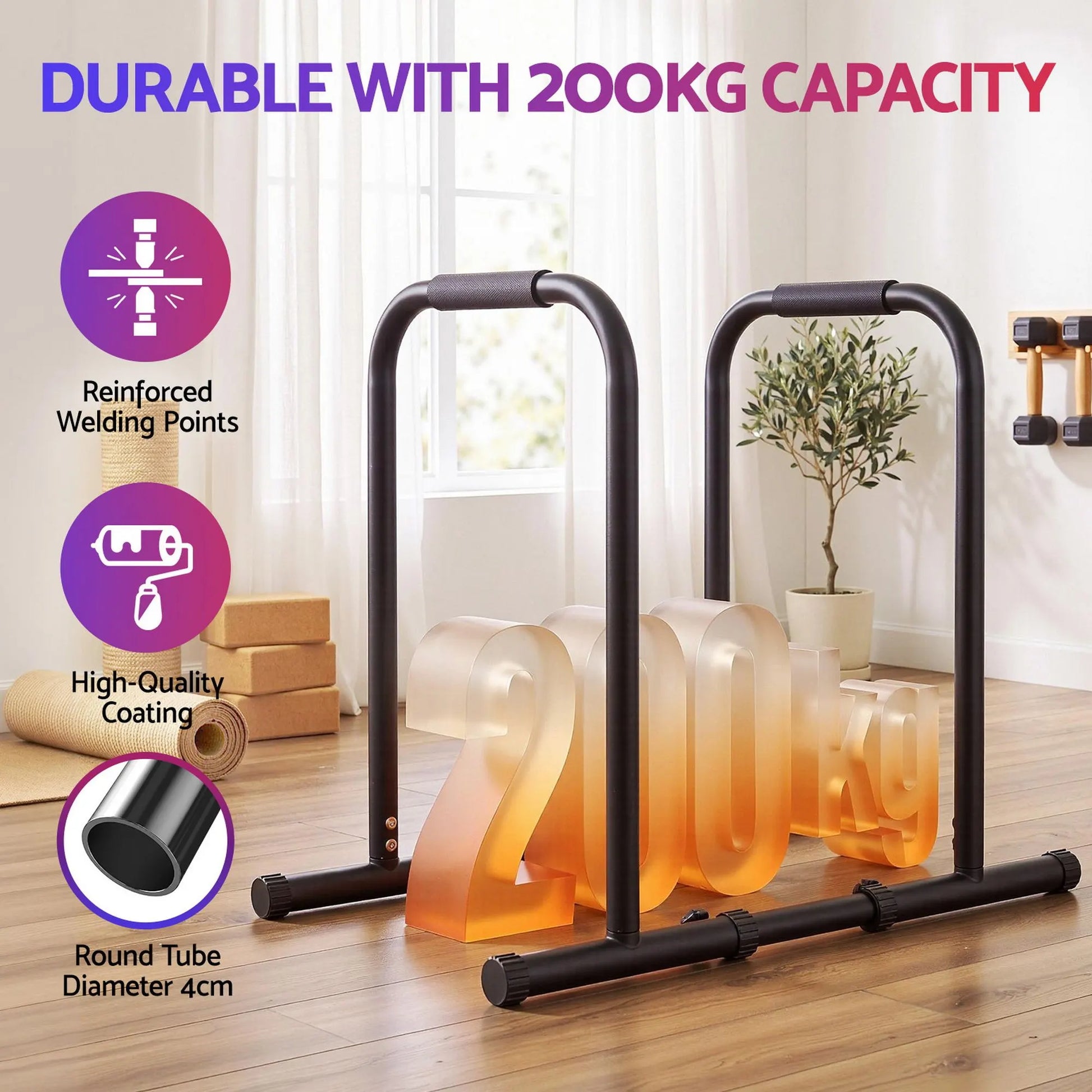 Everfit Dip Station Parallette Bars Home Gym Workout Stand Black - Image 7