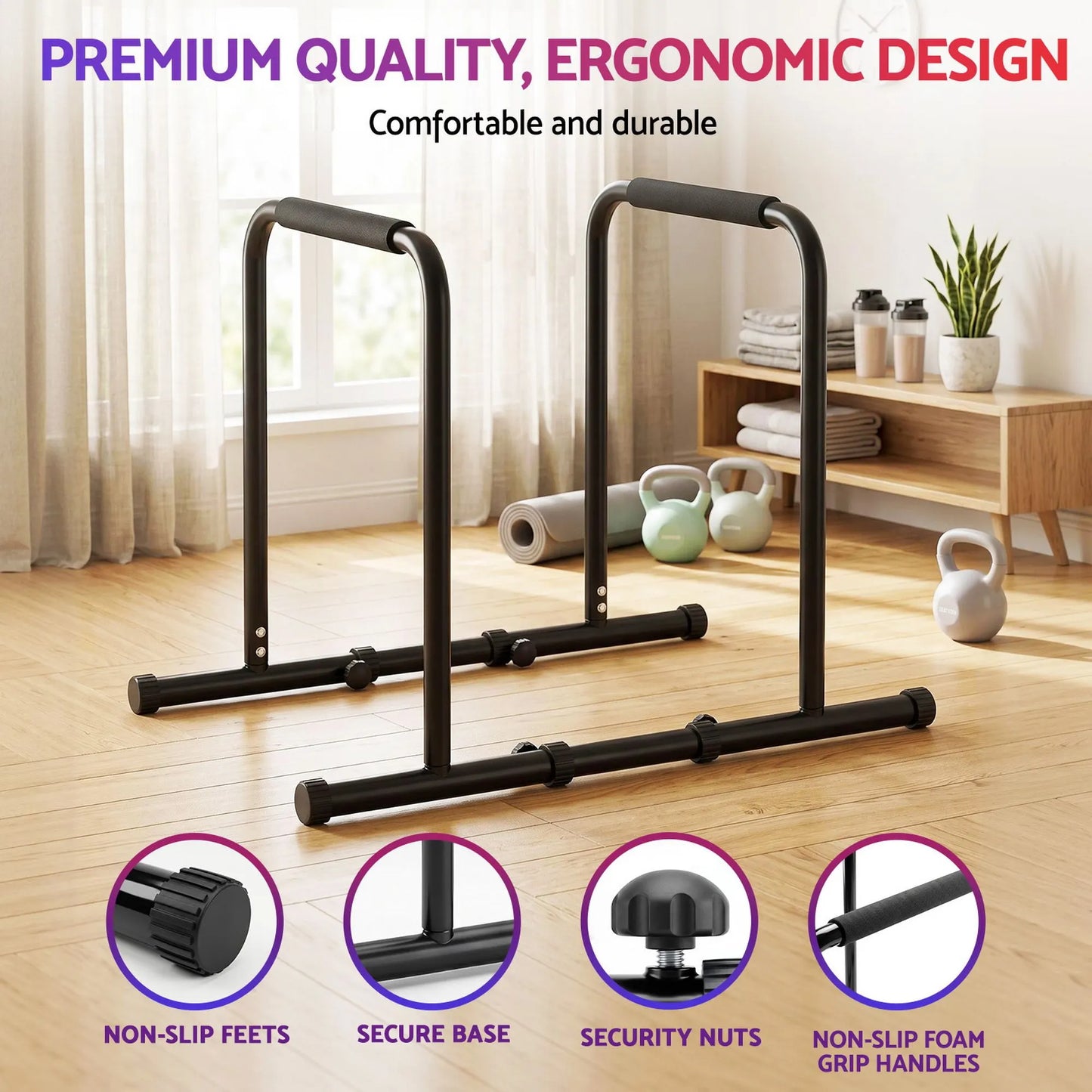Everfit Dip Station Parallette Bars Home Gym Workout Stand Black - Image 8