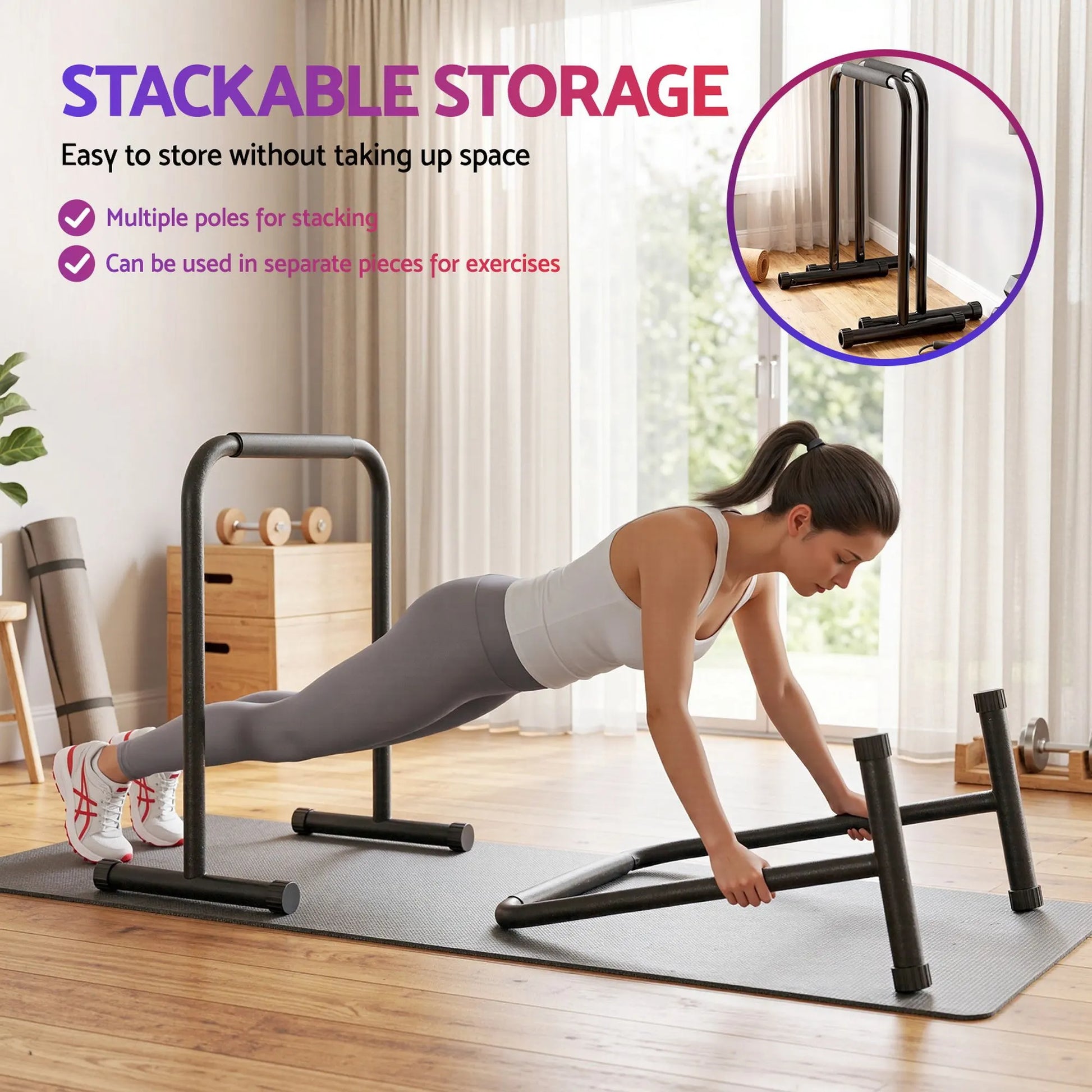 Everfit Dip Station Parallette Bars Home Gym Workout Stand Black - Image 9