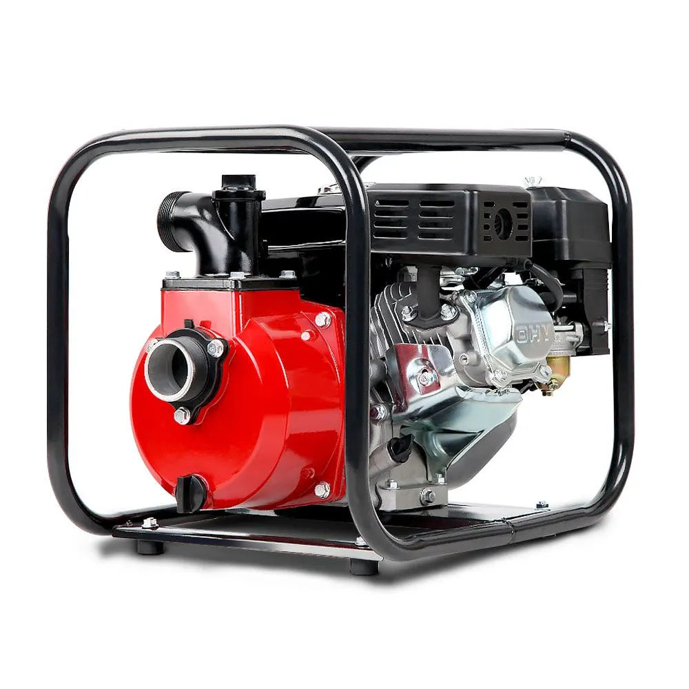 Giantz Petrol Water Pump 7HP Max, 2" High Flow 4-Stroke Engine Transfer Fire Fighting Pumps Rain Tank Oil Irrigation Garden Farm Pond Outdoor Irrigations, w Hose Fittings Inlet Filter Rubber Feet Red - Image 2