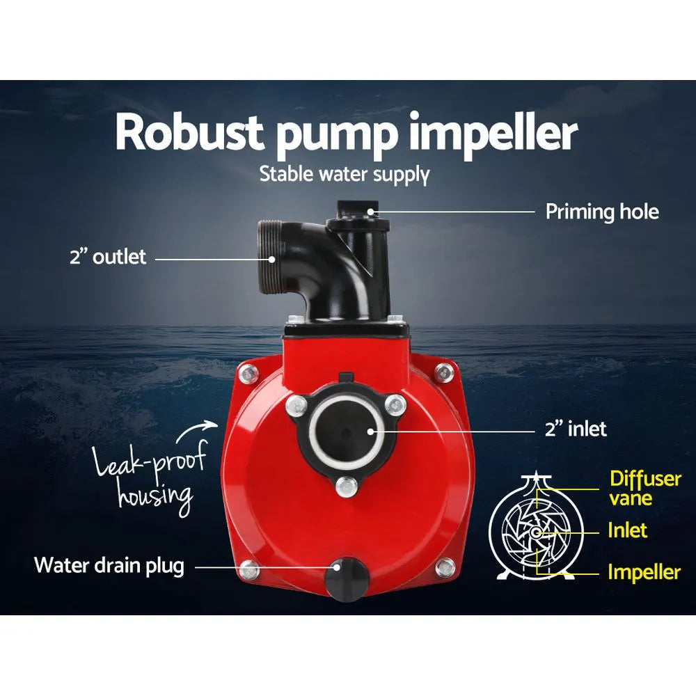 Giantz Petrol Water Pump 7HP Max, 2" High Flow 4-Stroke Engine Transfer Fire Fighting Pumps Rain Tank Oil Irrigation Garden Farm Pond Outdoor Irrigations, w Hose Fittings Inlet Filter Rubber Feet Red - Image 5