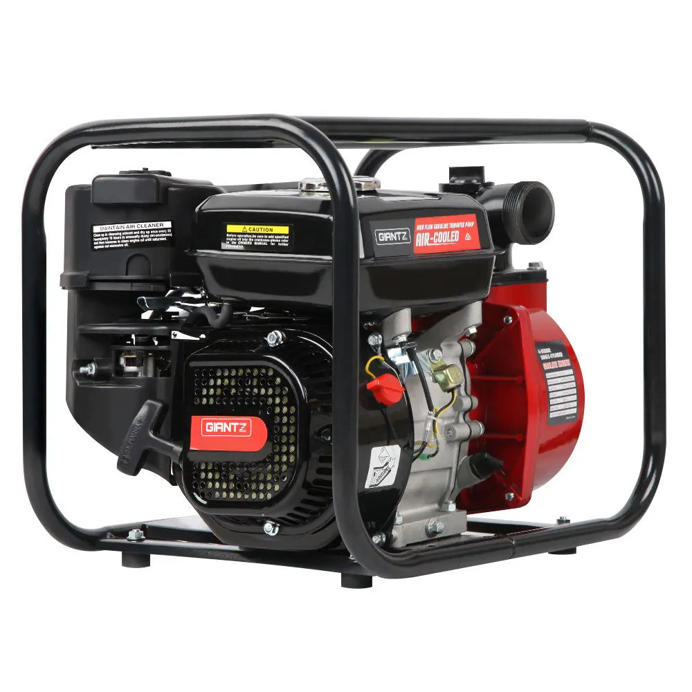 Giantz Petrol Water Pump, 2" 7HP Max High Flow Transfer Fire Fighting Pumps Rain Tank Oil Irrigation Garden Farm Pond Outdoor Irrigations, with Hose Fittings Inlet Filter Rubber Feet Black Red - Image 2