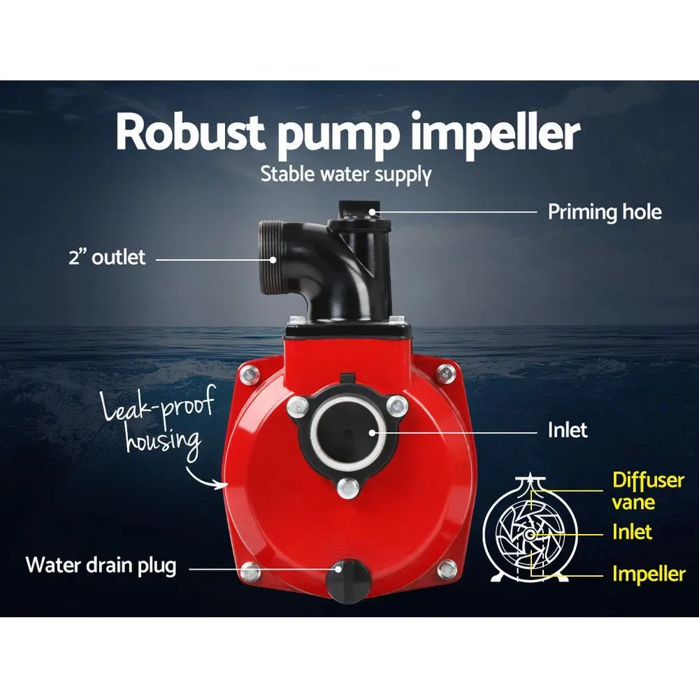Giantz Petrol Water Pump, 2" 7HP Max High Flow Transfer Fire Fighting Pumps Rain Tank Oil Irrigation Garden Farm Pond Outdoor Irrigations, with Hose Fittings Inlet Filter Rubber Feet Black Red - Image 5