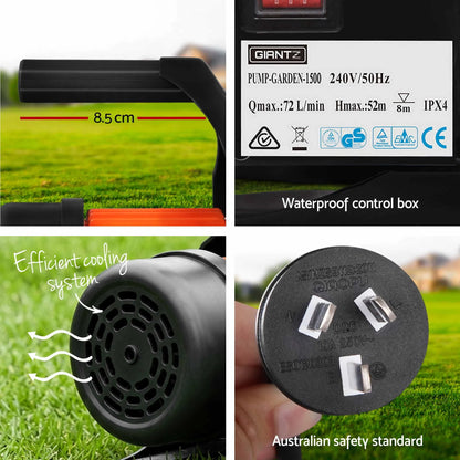 Giantz Garden Water Pump Auto Controller Tank Rain Farm Irrigation 1500W Max. - Image 9