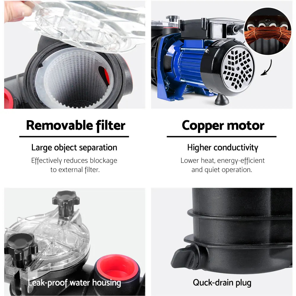 Giantz Pool Pump Swimming Pump Water 1200W Max. 1.6HP Electric Circulation Spa Filter - Image 4