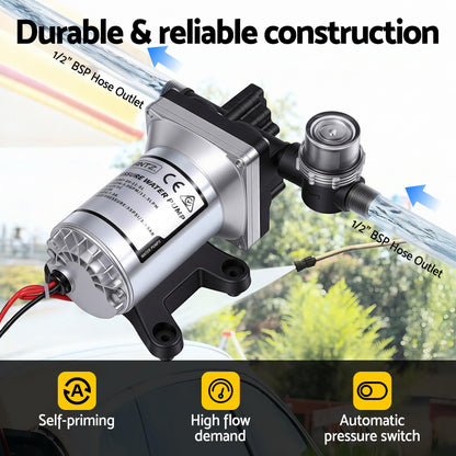 Giantz 12V Water Pump High Pressure Fast Self Priming 11.3L with Auto Switch for RV Caravan Boat - Image 4