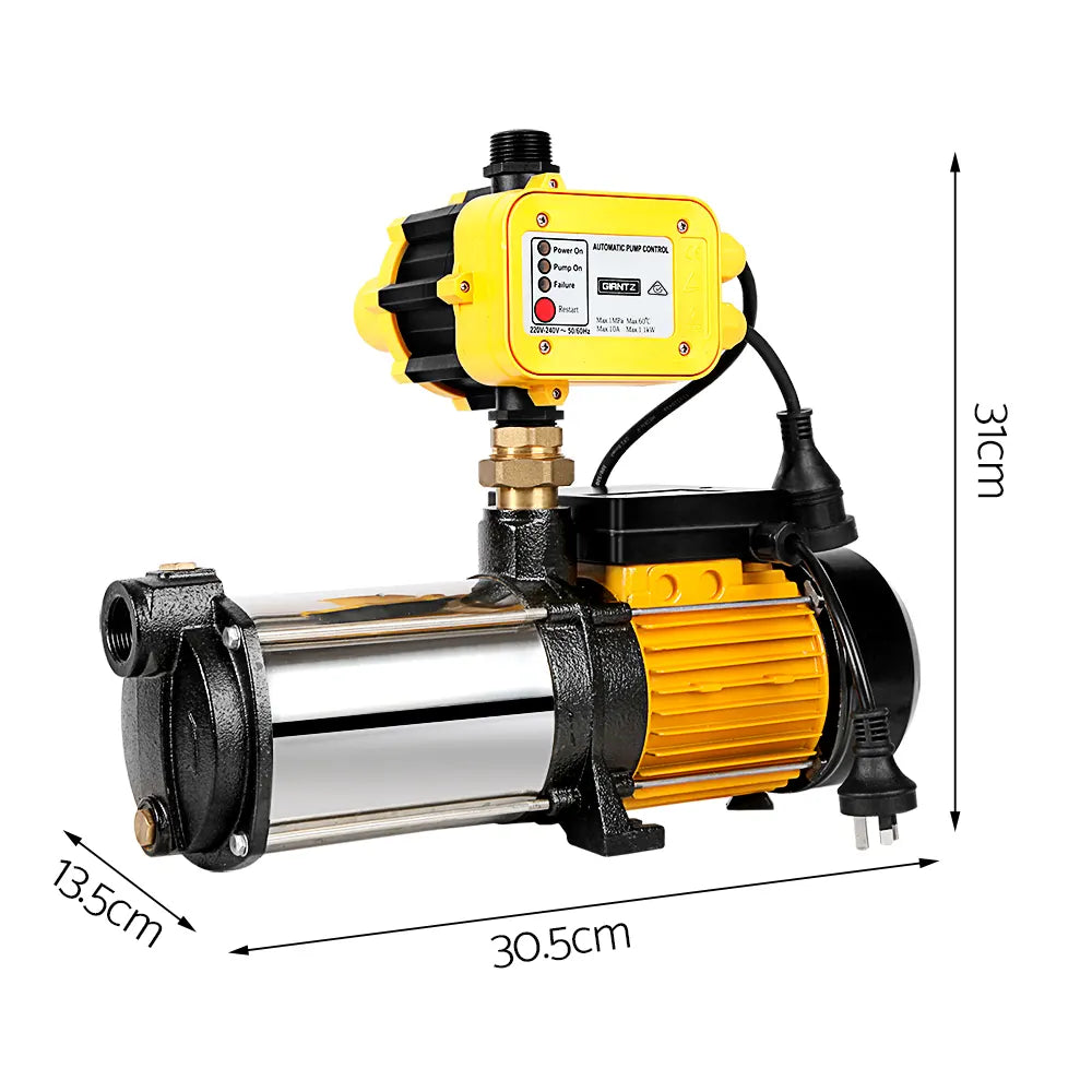 Giantz 2000W Max 4-Stage Garden Water Pump High Pressure Irrigation Booster Pump, Automatic Multi-Stage External Sprinkler Pump for Rainwater Tank Transfer, Home Farm Lawn, Yellow - Image 2