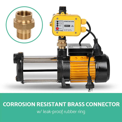 Giantz 2000W Max 4-Stage Garden Water Pump High Pressure Irrigation Booster Pump, Automatic Multi-Stage External Sprinkler Pump for Rainwater Tank Transfer, Home Farm Lawn, Yellow - Image 5