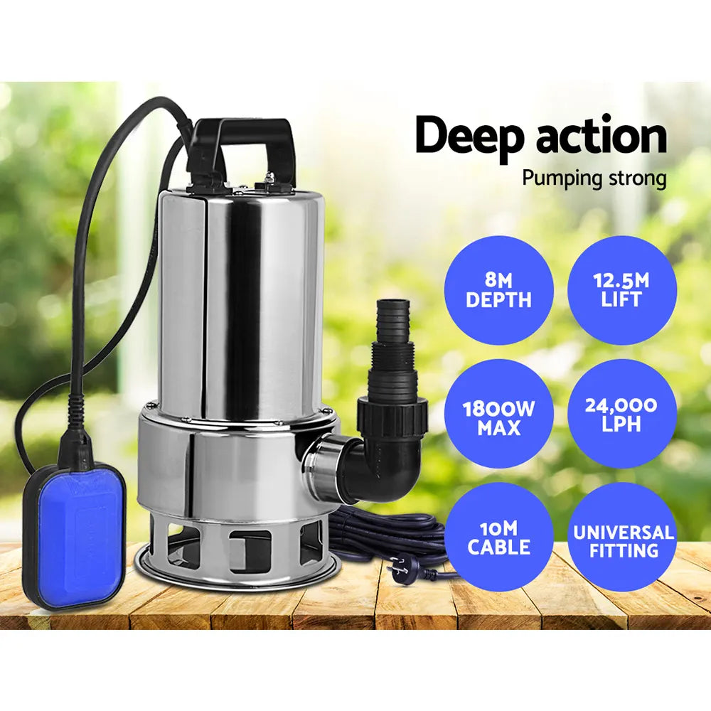Giantz 1800W Max. Submersible Dirty Water Pump Bore Tank Well Steel Automatic Clean - Image 3