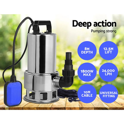 Giantz 1800W Max. Submersible Dirty Water Pump Bore Tank Well Steel Automatic Clean - Image 3
