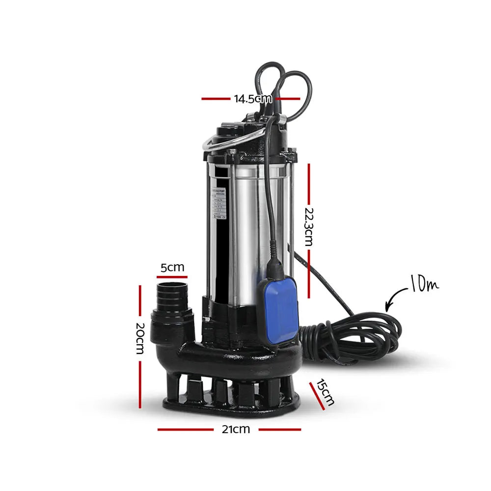 Giantz 2000W Max. Submersible Dirty Water Pump Bore Tank Well Steel Automatic - Image 2