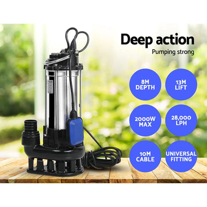 Giantz 2000W Max. Submersible Dirty Water Pump Bore Tank Well Steel Automatic - Image 3