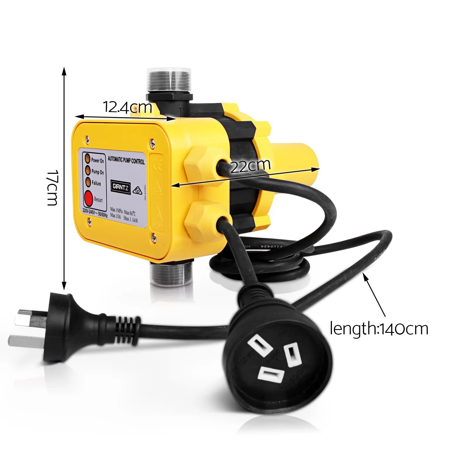 Giantz Water Pressure Pump Controller Auto Switch Control Electric Electronic Yellow - Image 2