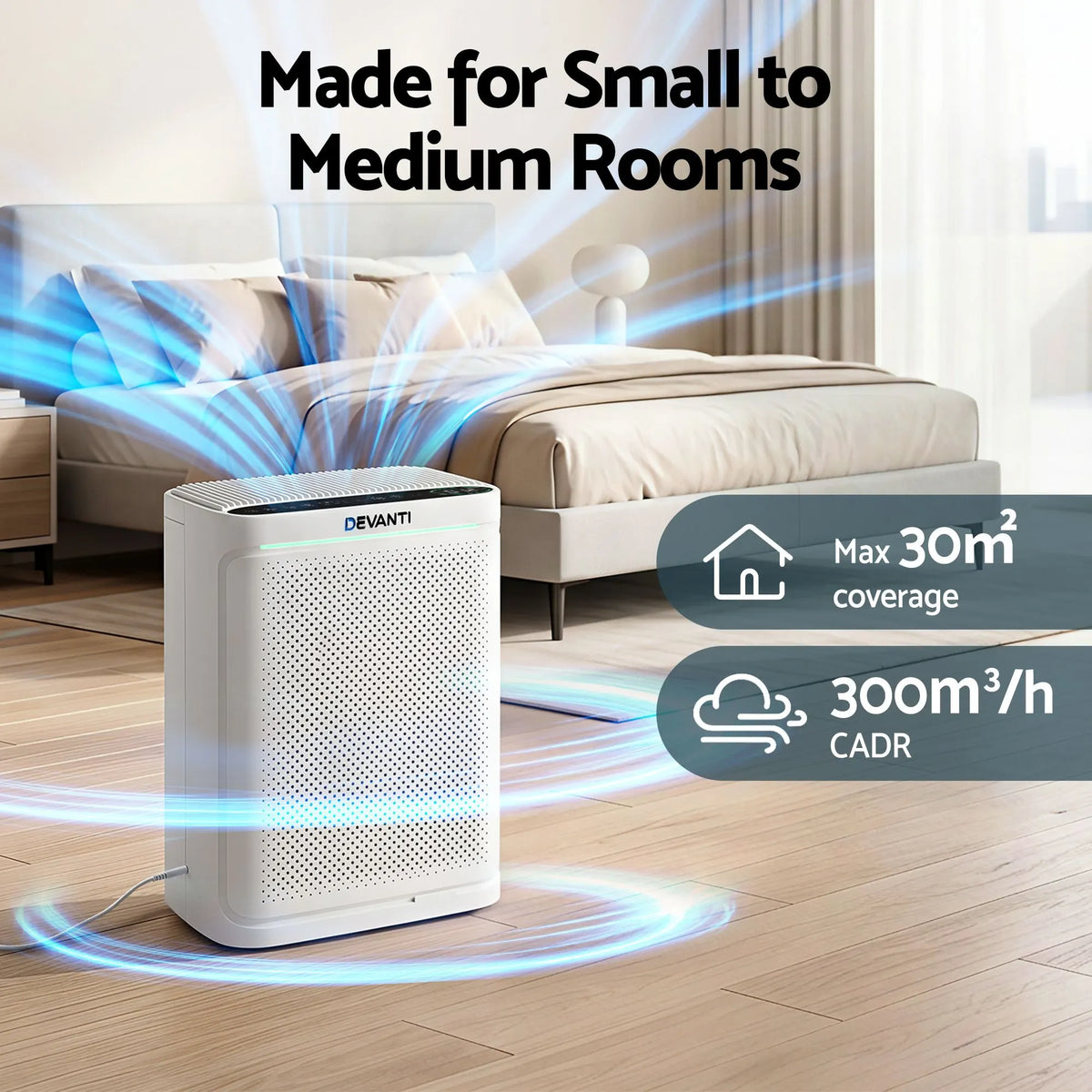 Devanti Air Purifier H12 HEPA Cleaner PM2.5 Display Spare Filter White - Image 4