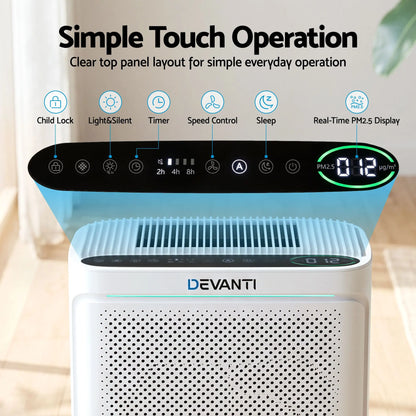 Devanti Air Purifier HEPA Air Cleaner Digital Display Bedroom White - Image 6