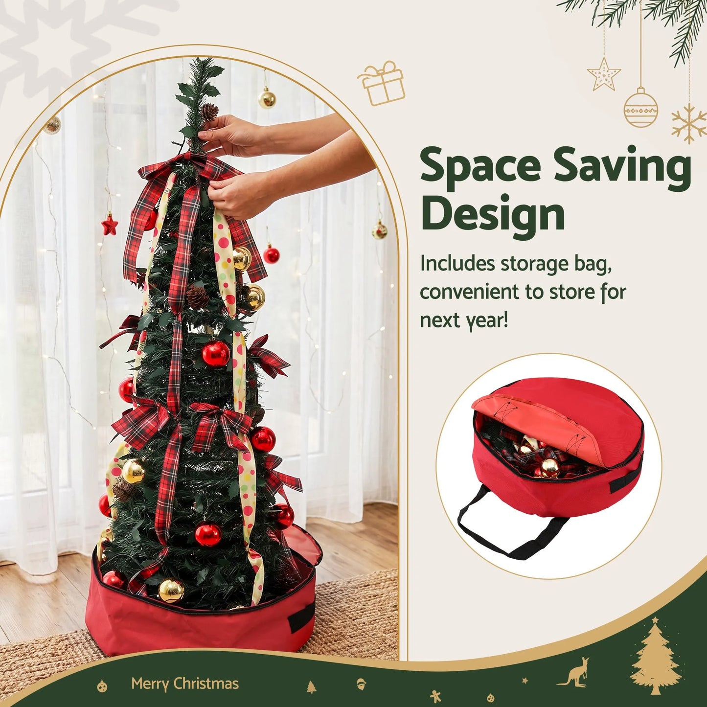 Jingle Jollys Pop Up Christmas Tree Pre Decorated Artificial Christmas Tree 160cm - Image 5