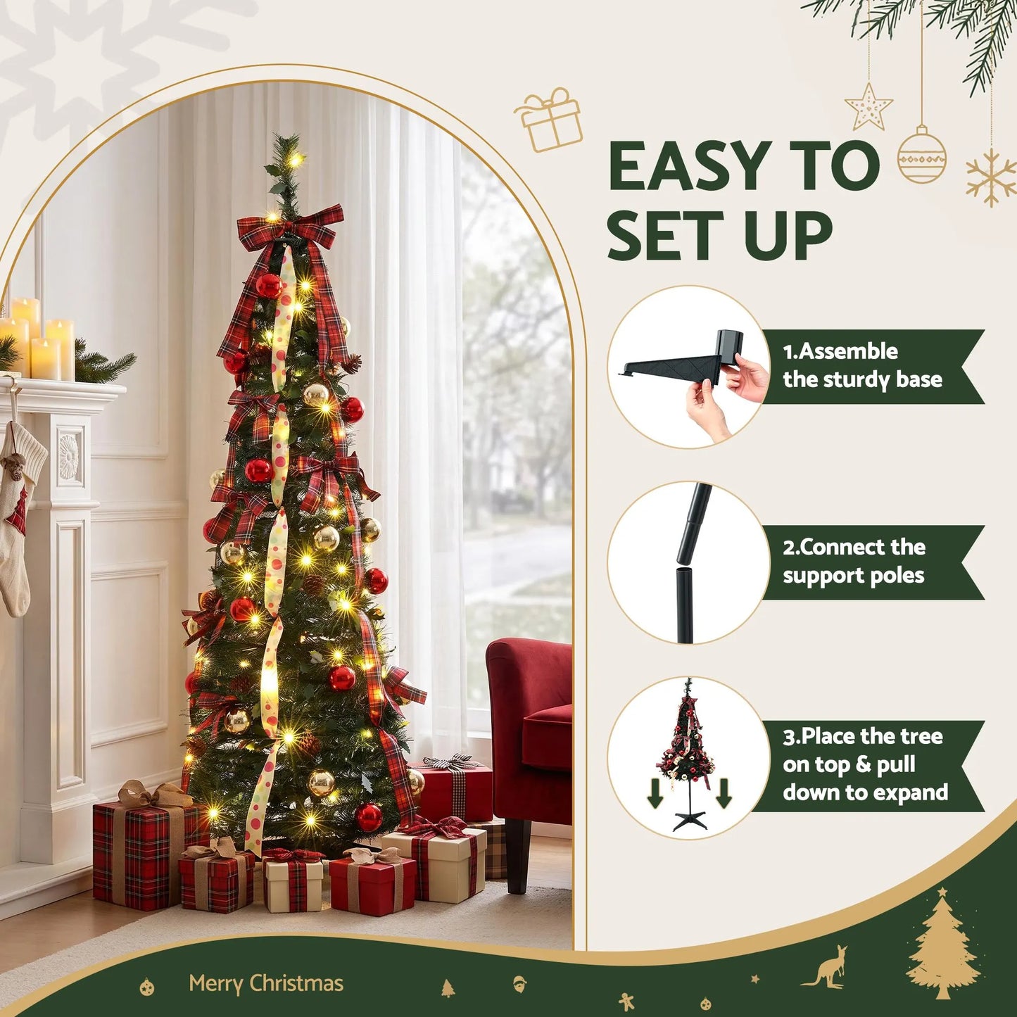 Jingle Jollys Pop Up Christmas Tree Pre Decorated Artificial Christmas Tree 160cm - Image 6