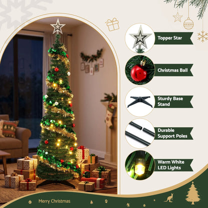 Jingle Jollys Pop Up Christmas Tree Pre Decorated Warm White LED 160cm - Image 2