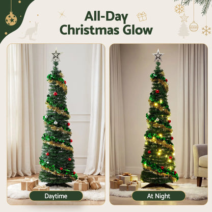 Jingle Jollys Pop Up Christmas Tree Pre Decorated Warm White LED 160cm - Image 3