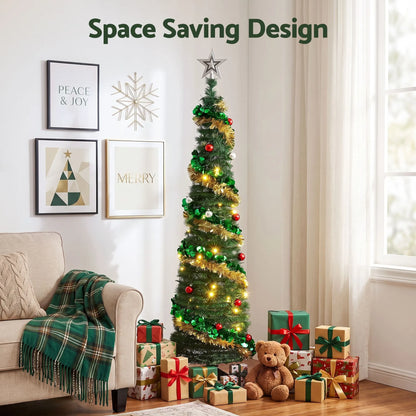 Jingle Jollys Pop Up Christmas Tree Pre Decorated Warm White LED 160cm - Image 4