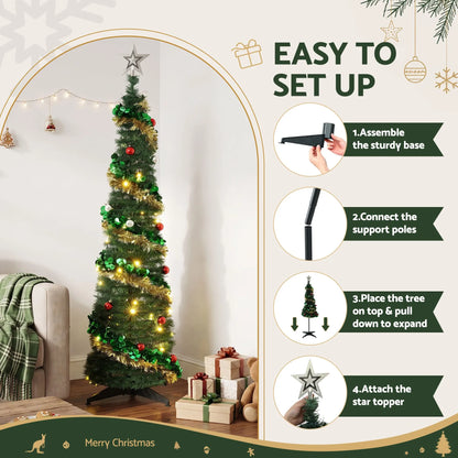 Jingle Jollys Pop Up Christmas Tree Pre Decorated Warm White LED 160cm - Image 5