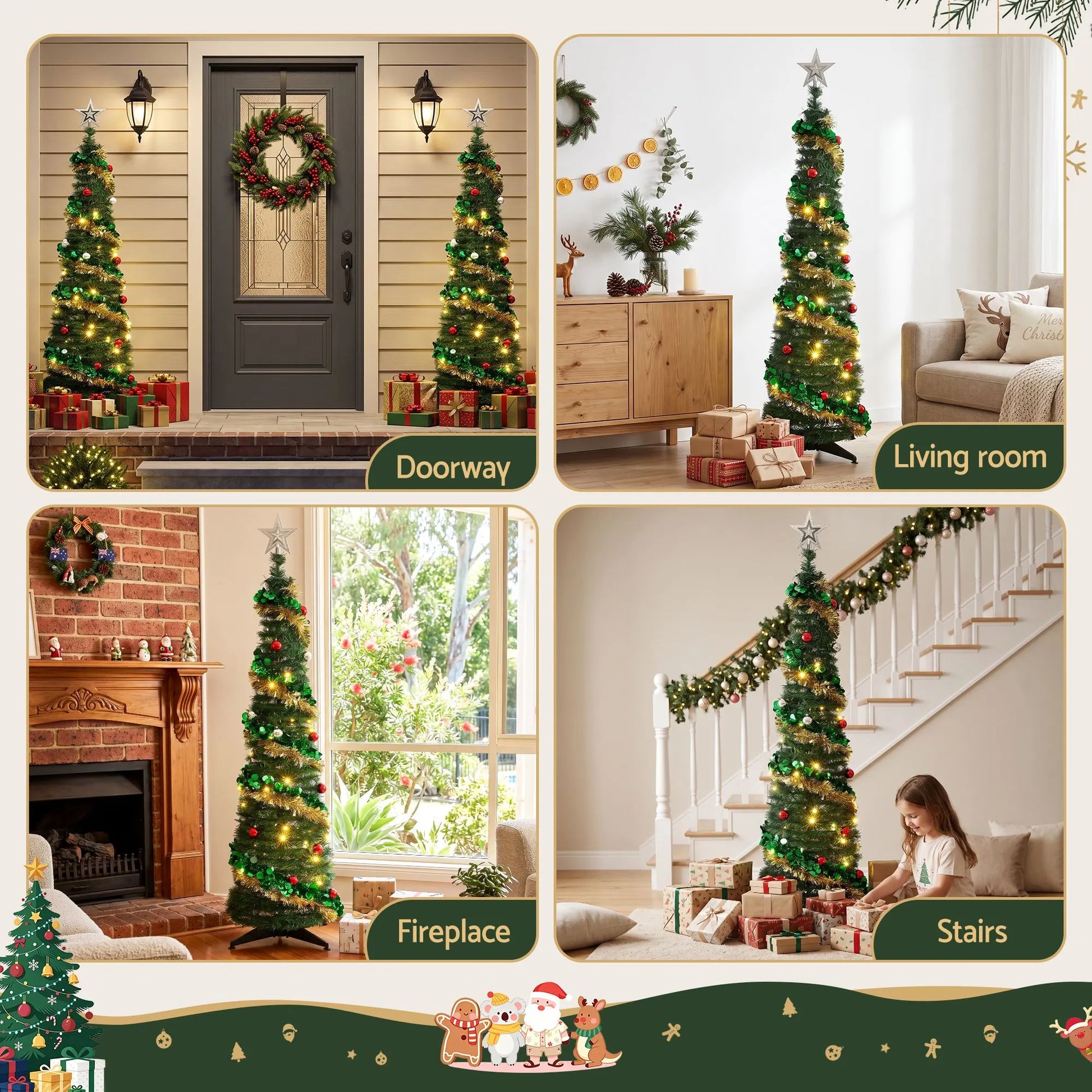 Jingle Jollys Pop Up Christmas Tree Pre Decorated Warm White LED 160cm - Image 6