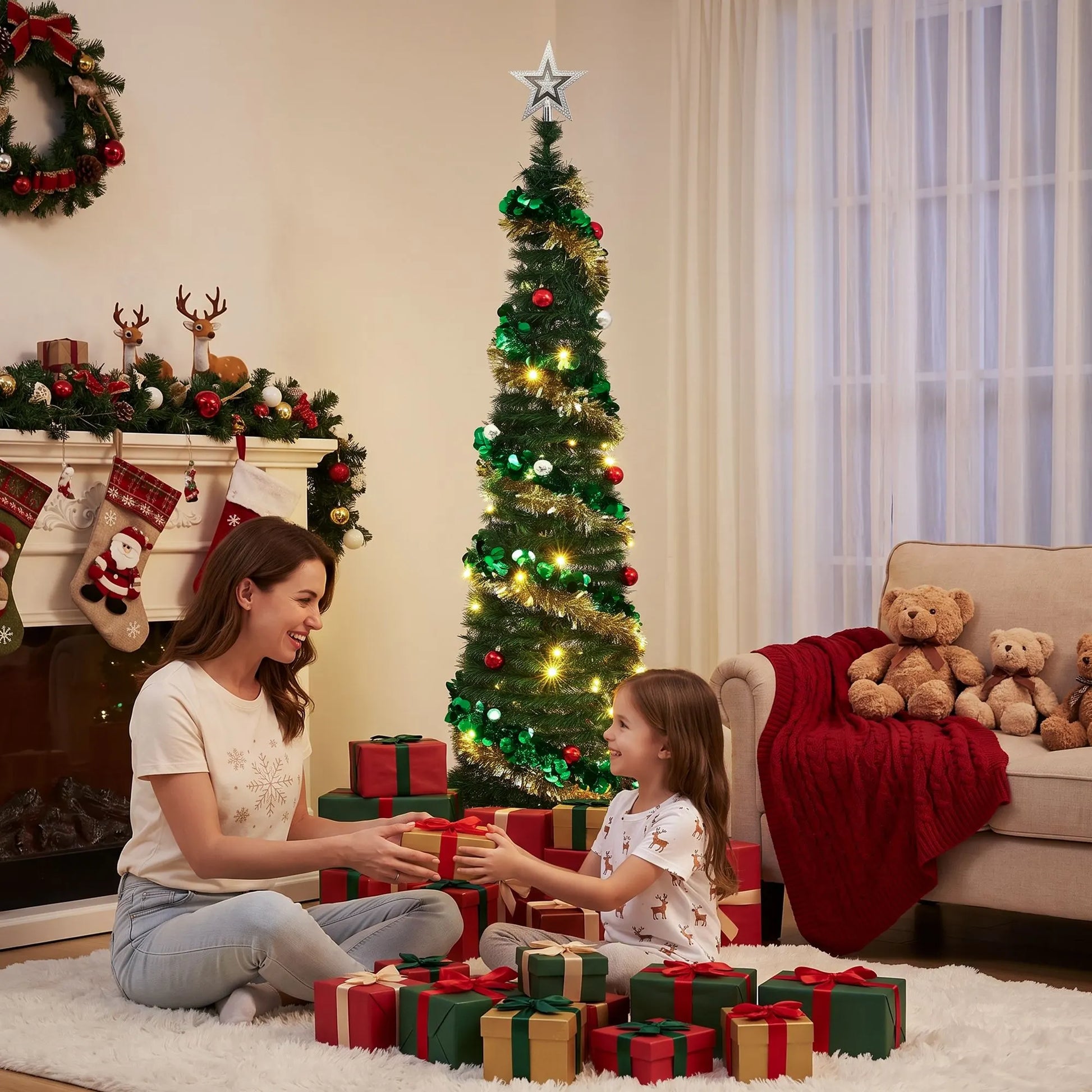 Jingle Jollys Pop Up Christmas Tree Pre Decorated Warm White LED 160cm - Image 7