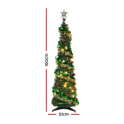 Jingle Jollys Pop Up Christmas Tree Pre Decorated Warm White LED 160cm - Image 8