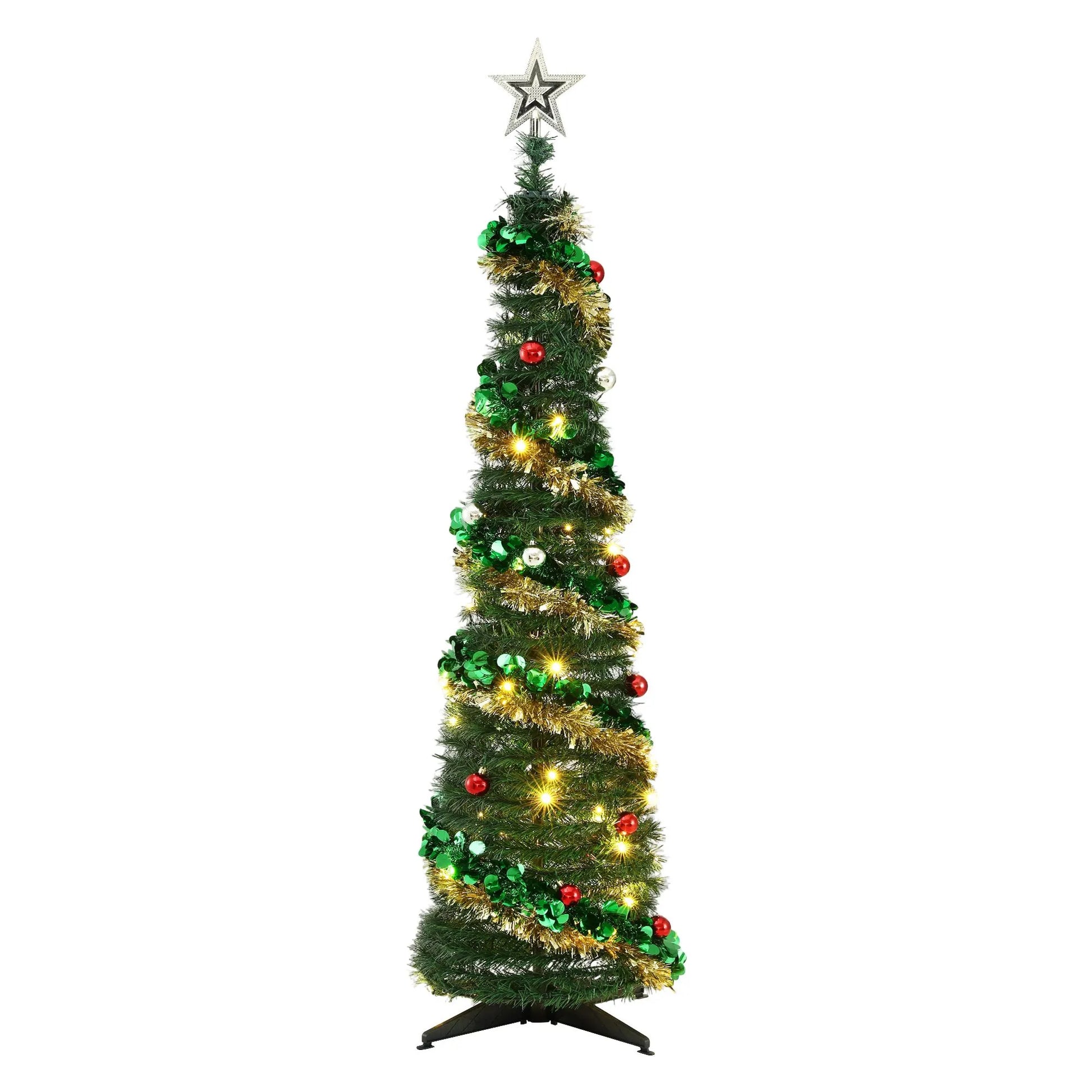 Jingle Jollys Pop Up Christmas Tree Pre Decorated Warm White LED 160cm - Image 9