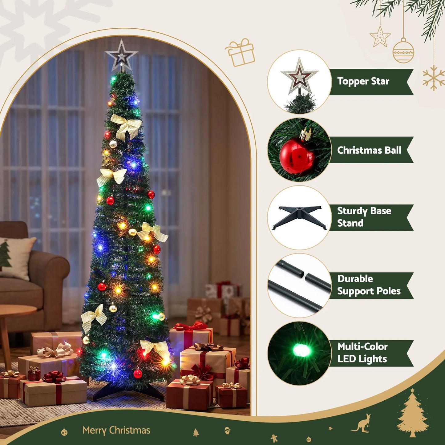 Jingle Jollys Pop Up Christmas Tree Pre Decorated Multicolour LED 155cm - Image 2