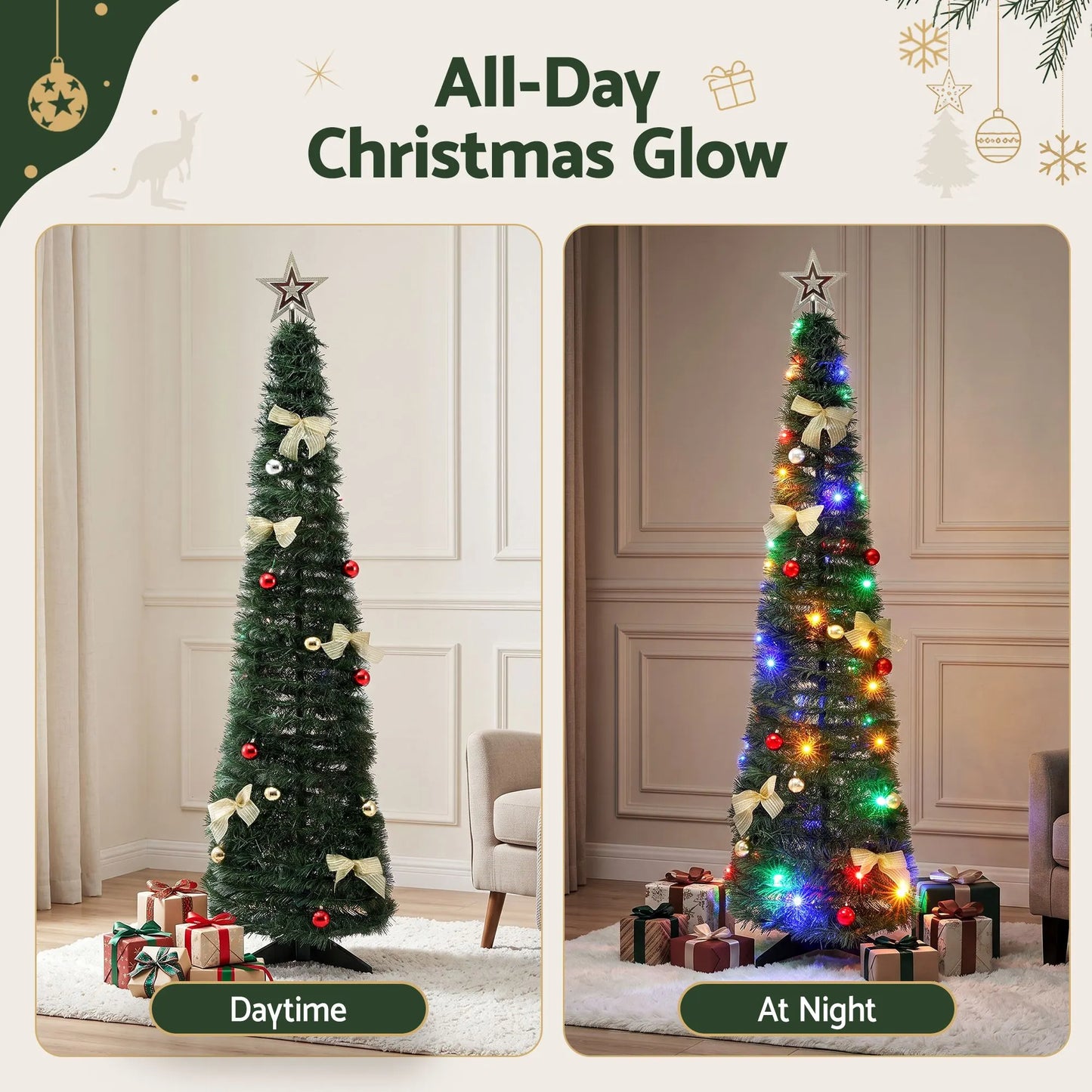 Jingle Jollys Pop Up Christmas Tree Pre Decorated Multicolour LED 155cm - Image 3