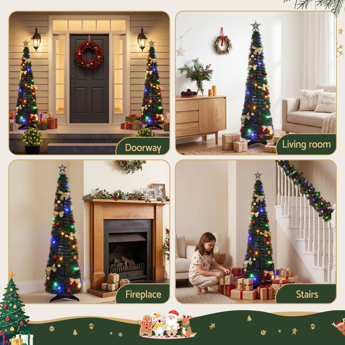 Jingle Jollys Pop Up Christmas Tree Pre Decorated Multicolour LED 155cm - Image 6