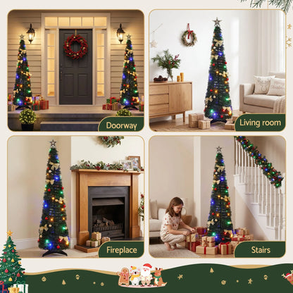 Jingle Jollys Pop Up Christmas Tree Pre Decorated Multicolour LED 155cm - Image 6