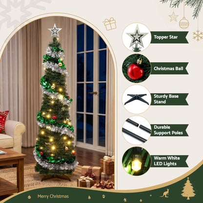 Jingle Jollys Pop Up Christmas Tree Pre Decorated Warm White LED 155cm - Image 2