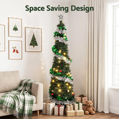 Jingle Jollys Pop Up Christmas Tree Pre Decorated Warm White LED 155cm - Image 4