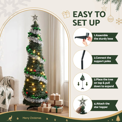 Jingle Jollys Pop Up Christmas Tree Pre Decorated Warm White LED 155cm - Image 5