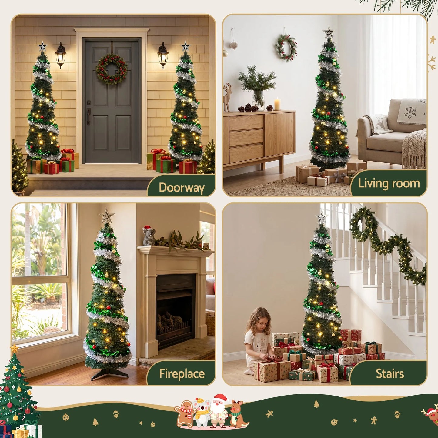 Jingle Jollys Pop Up Christmas Tree Pre Decorated Warm White LED 155cm - Image 6