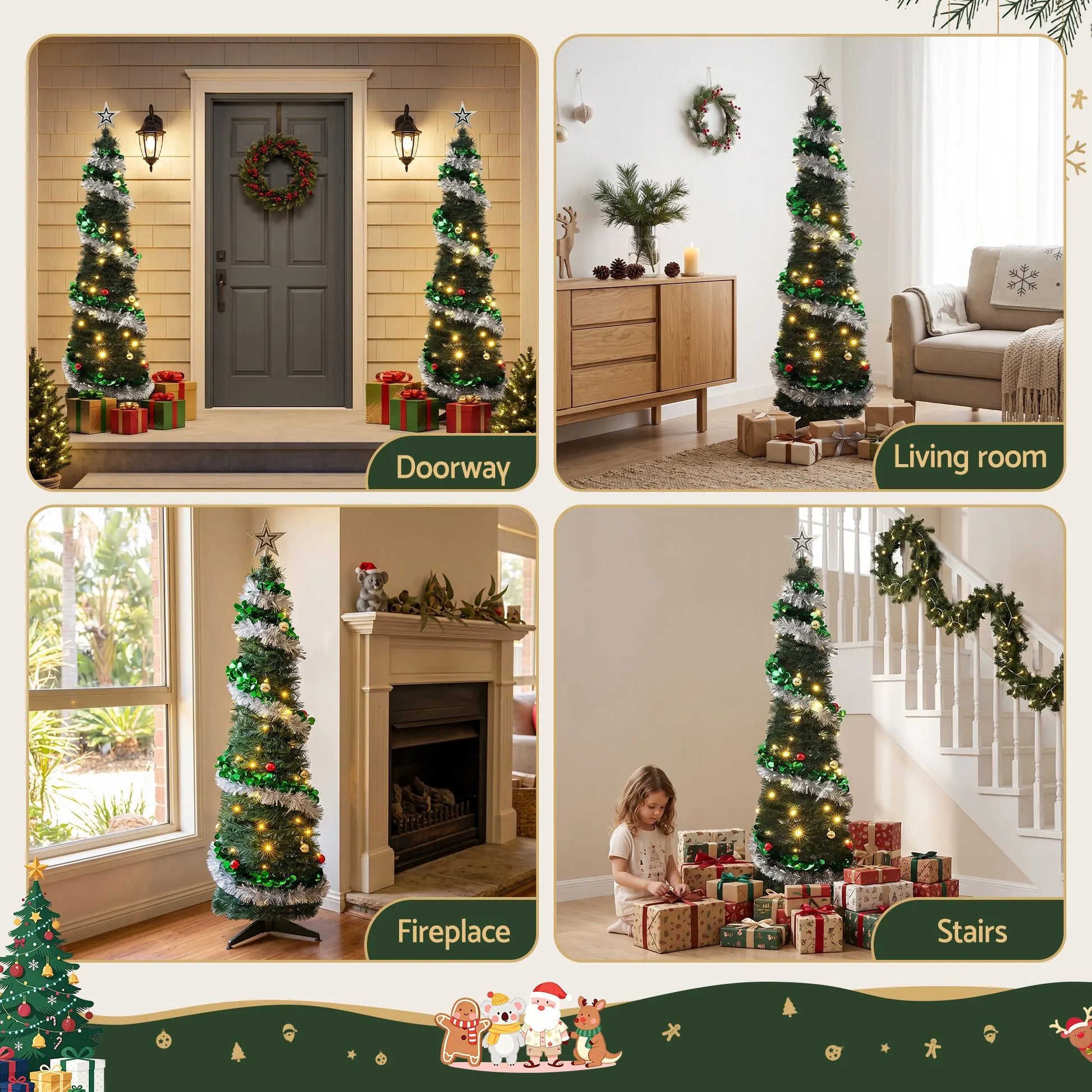 Jingle Jollys Pop Up Christmas Tree Pre Decorated Warm White LED 155cm - Image 6