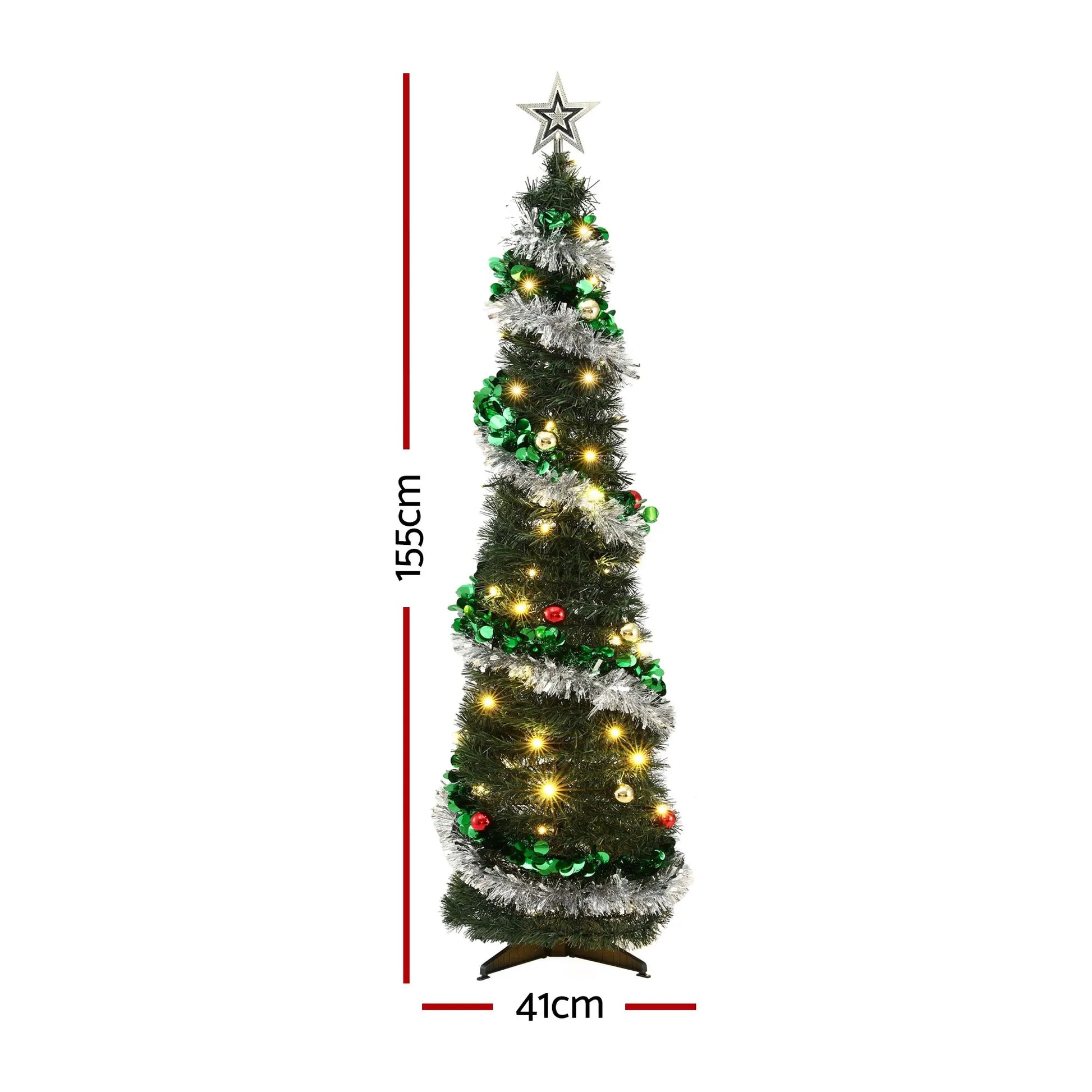 Jingle Jollys Pop Up Christmas Tree Pre Decorated Warm White LED 155cm - Image 8
