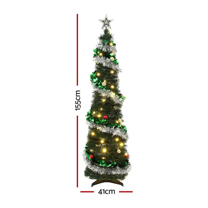 Jingle Jollys Pop Up Christmas Tree Pre Decorated Warm White LED 155cm - Image 8