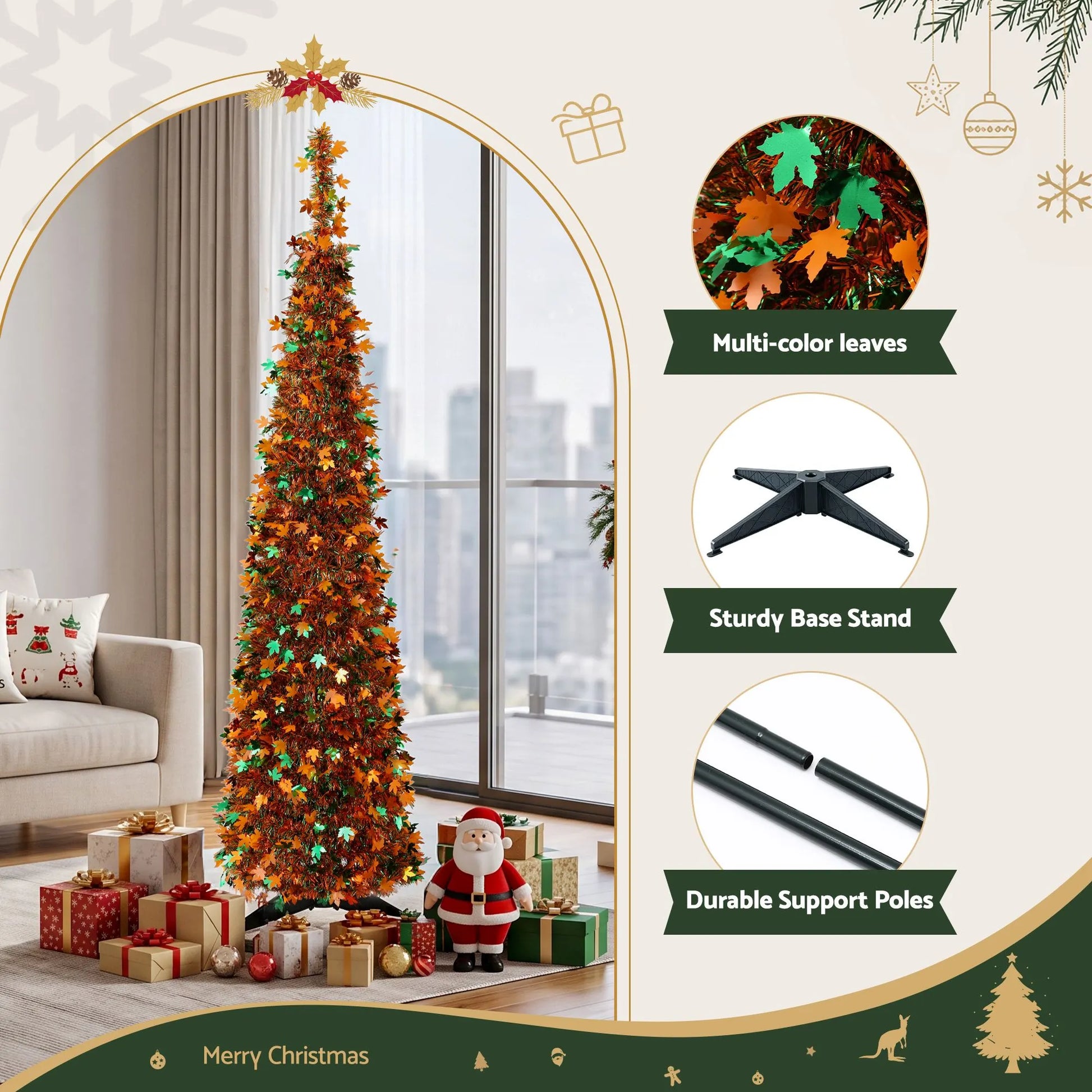 Jingle Jollys 160cm Pop Up Christmas Tree Artificial Christmas Tree Golden Maple Leaf - Image 2