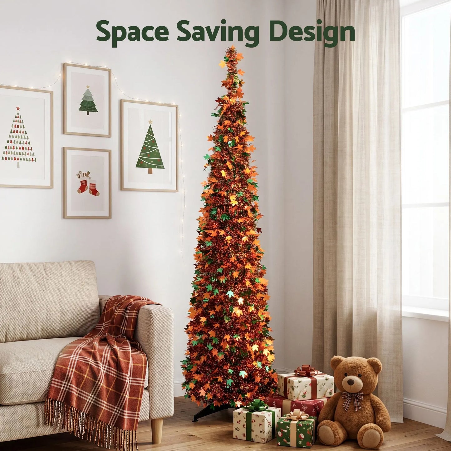 Jingle Jollys 160cm Pop Up Christmas Tree Artificial Christmas Tree Golden Maple Leaf - Image 3
