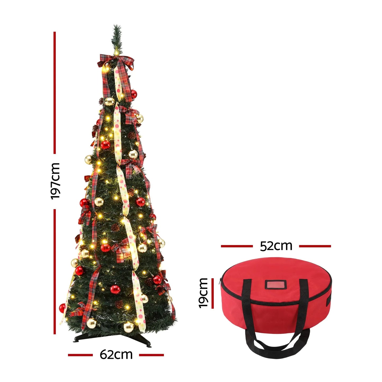 Jingle Jollys Pop Up Christmas Tree Pre Decorated Artificial Christmas Tree 197cm - Image 2
