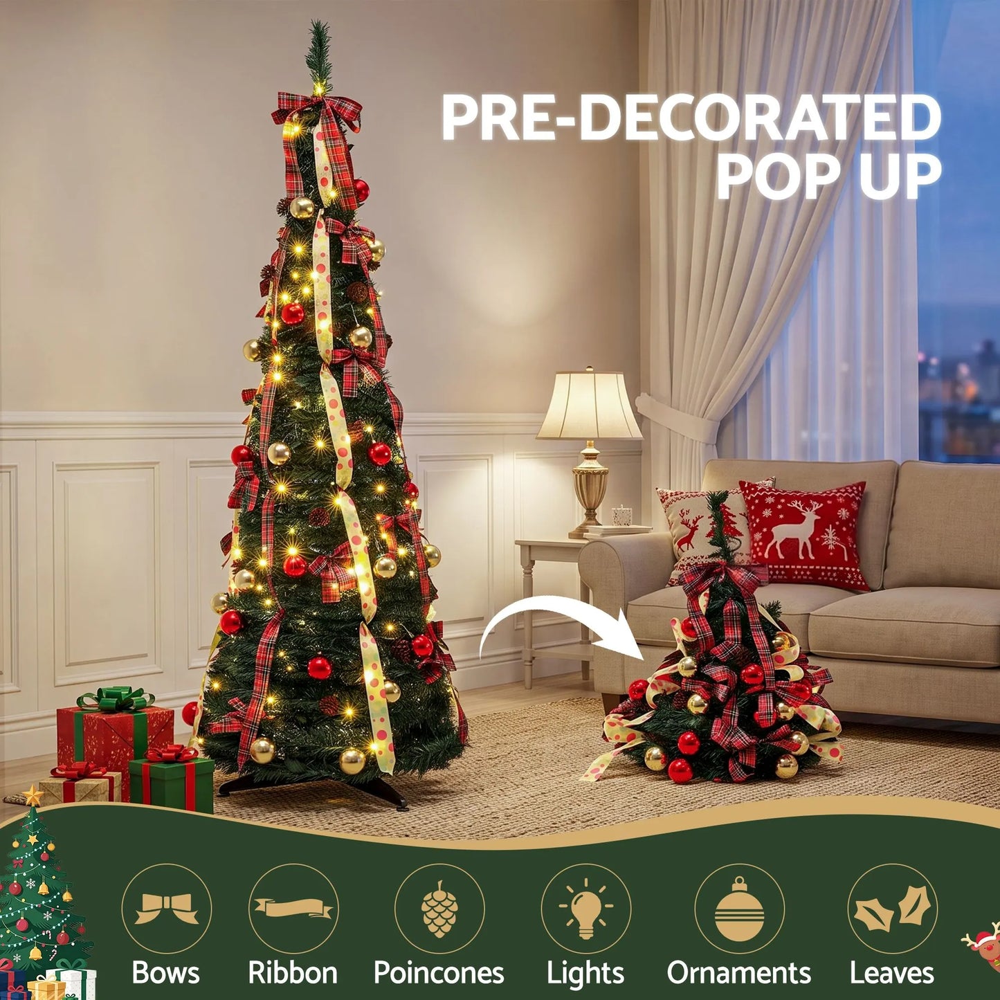 Jingle Jollys Pop Up Christmas Tree Pre Decorated Artificial Christmas Tree 197cm - Image 3