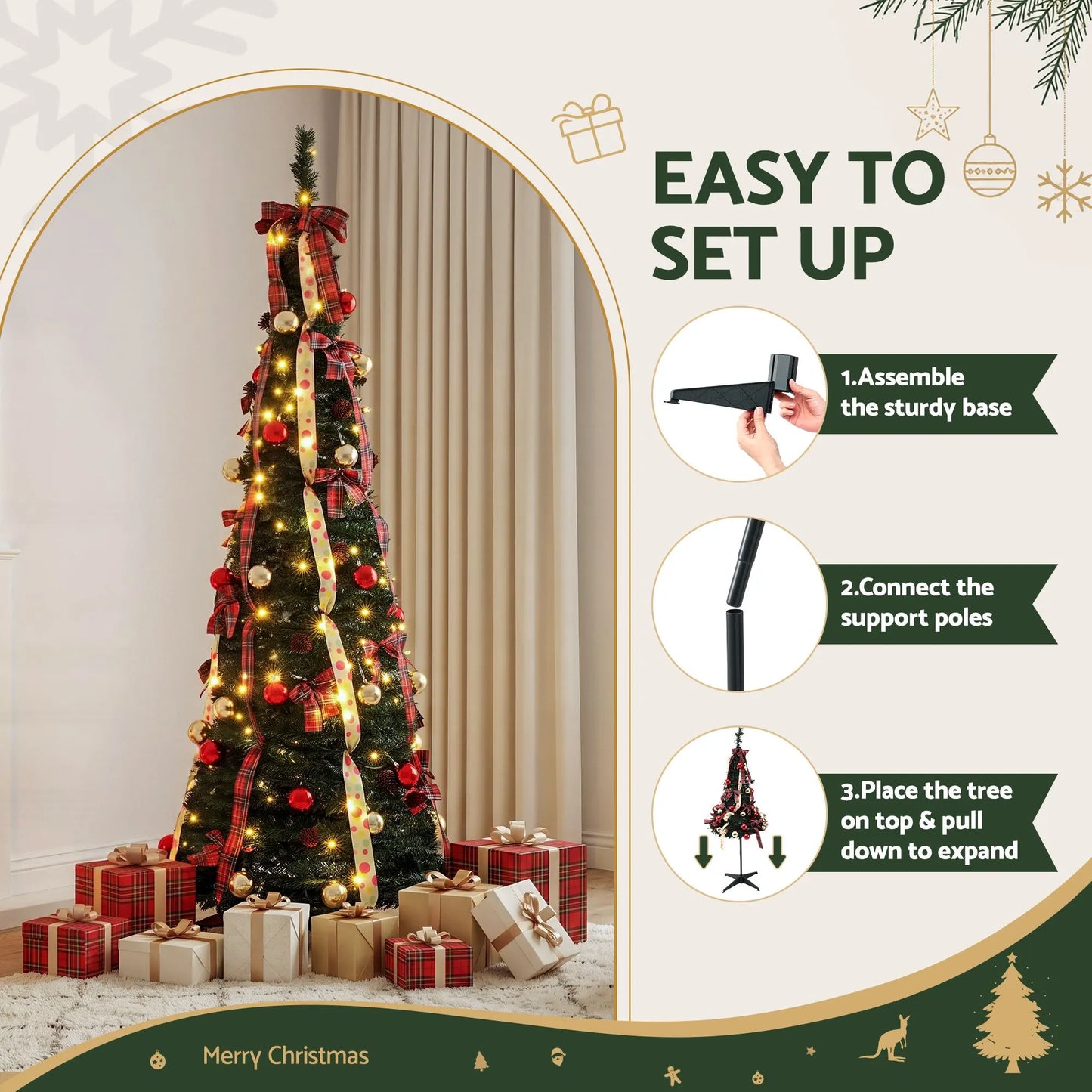 Jingle Jollys Pop Up Christmas Tree Pre Decorated Artificial Christmas Tree 197cm - Image 6