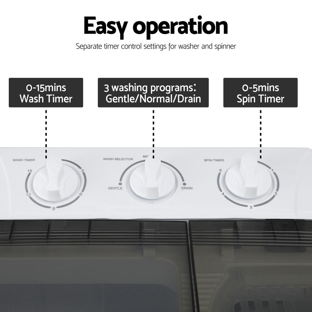Devanti Portable Washing Machine Twin Tub 4.5KG - Image 7
